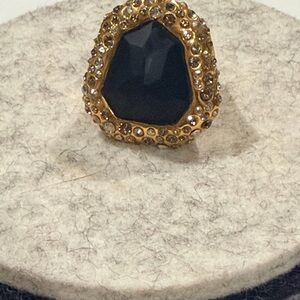 Art Deco Vintage Elegant Black and Gold Alexis Bittar Ring with pave crystals
